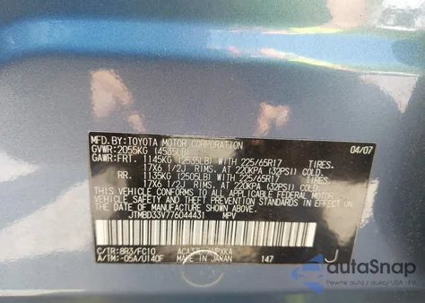 2007 Toyota Rav4 from USA, damaged, VIN JTMBD33V776044431